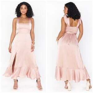 show me your mumu claire midi dress rose gold luxe satin women x-small xs
